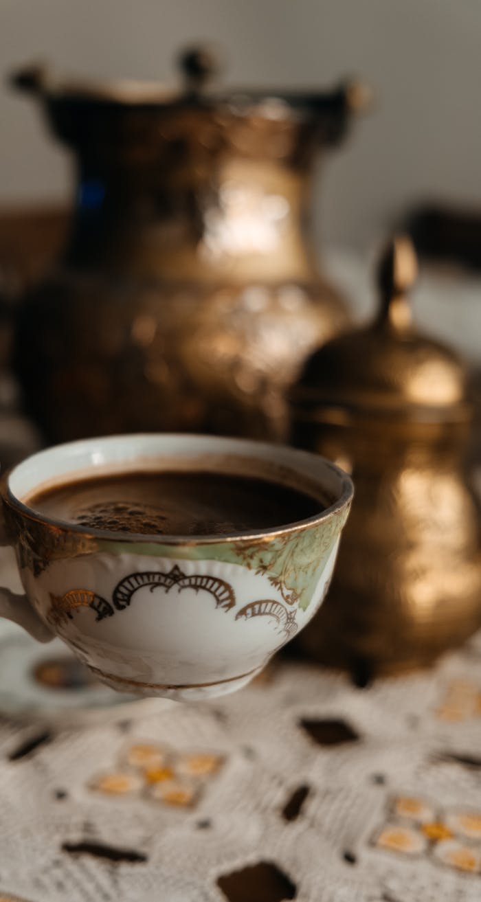 A beautifully crafted Turkish coffee served in a vintage cup, capturing the essence of Istanbuls rich coffee culture.
